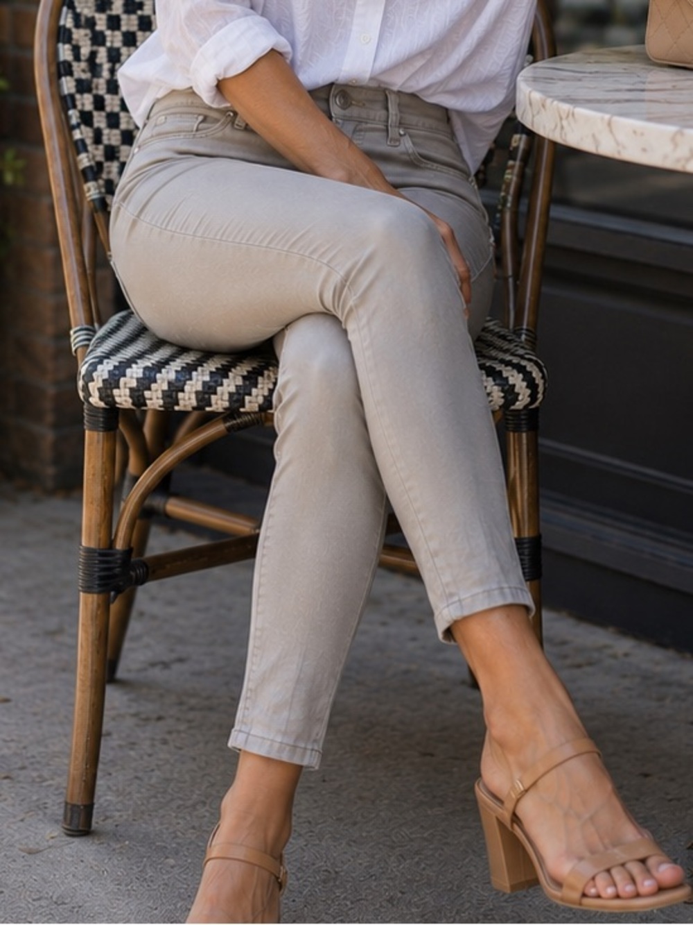 American Rag Coated Skinny Jeans Taupe Beige Mid Rise Stretch Women’s 7R